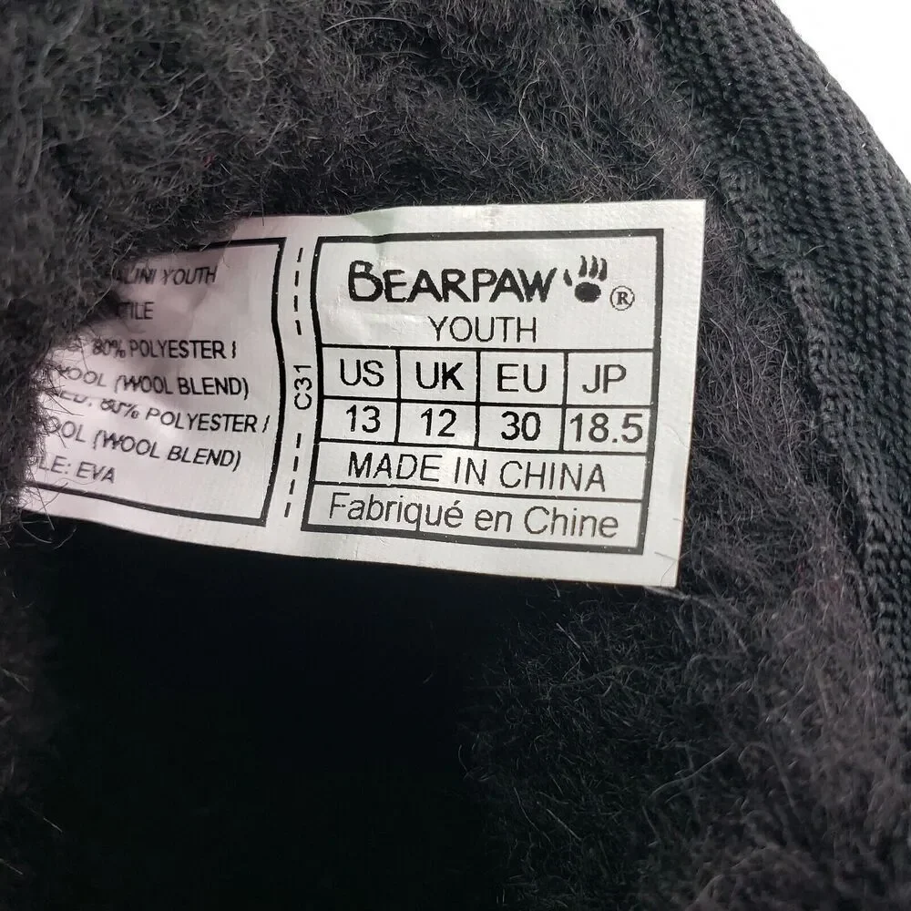 BearPaw Shalini Youth Girls Size 13 Black Sparkle Wool Blend Winter Low Boots